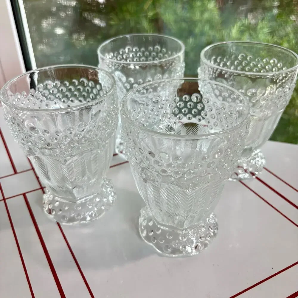 Vintage Gorham Emily’s Attic Clear Glass Tumblers Hobnail Herringbone set of 4